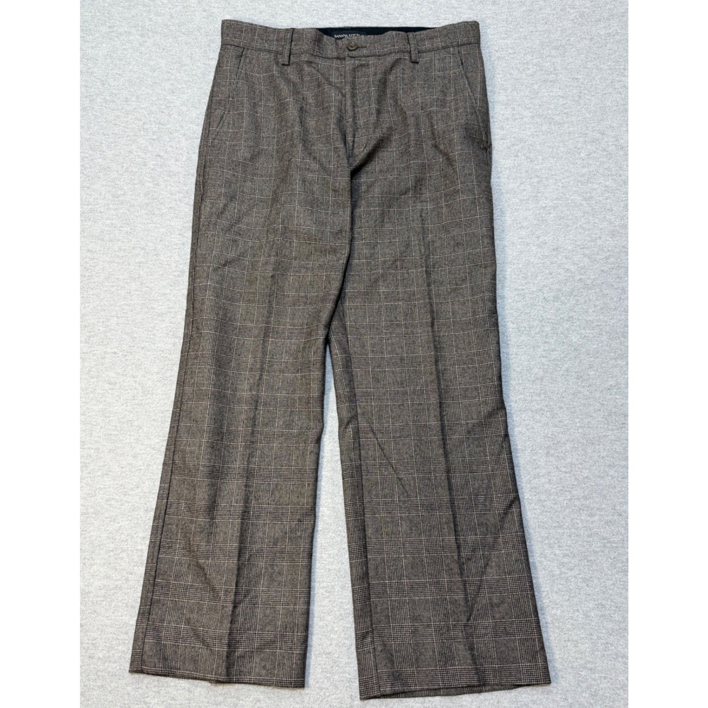 Banana Republic Mens Wool Blend Glen Plaid Dress Pants Brown 34x32 S/595472